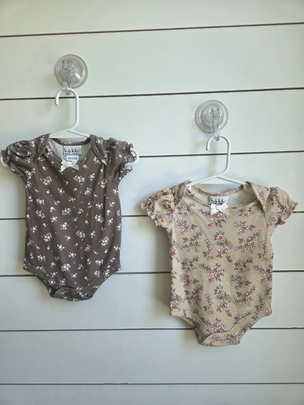 Nicole Miller Baby Floral Puff-Sleeve One-Piece - Brown & Tan